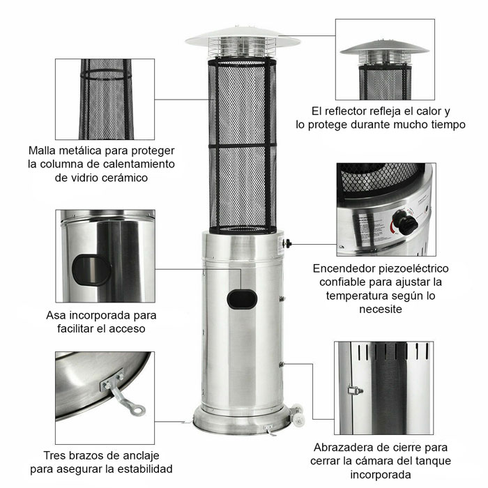 CALENTADOR DE EXTERIOR A GAS LP REDONDO DE TUBO DE CRISTAL 41,000 B...
