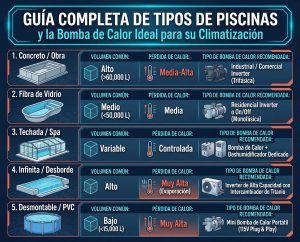 tabla con los tipos de piscinas